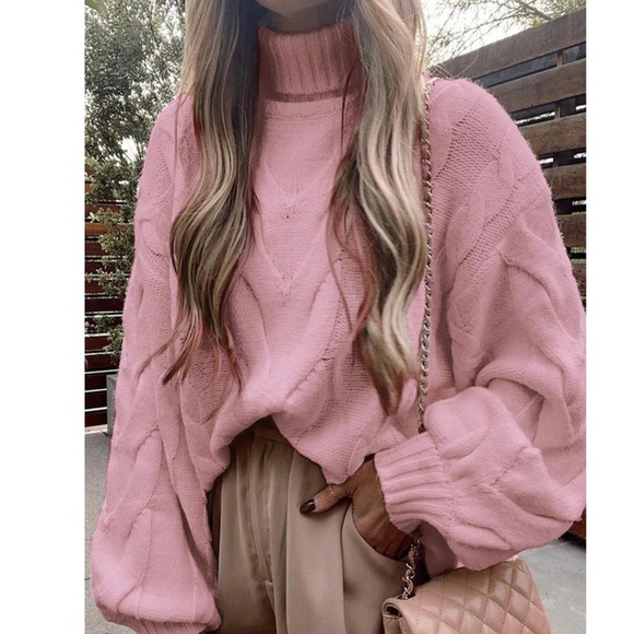Cozy Chunky Cable Knit Turtleneck Oversized Sweater Top